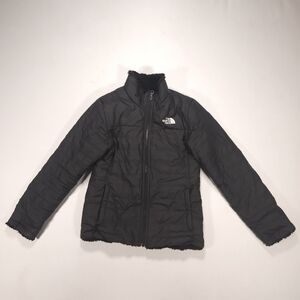 Northface Mossbud Jacket Reversible Girls 10-12 Black Good Condition